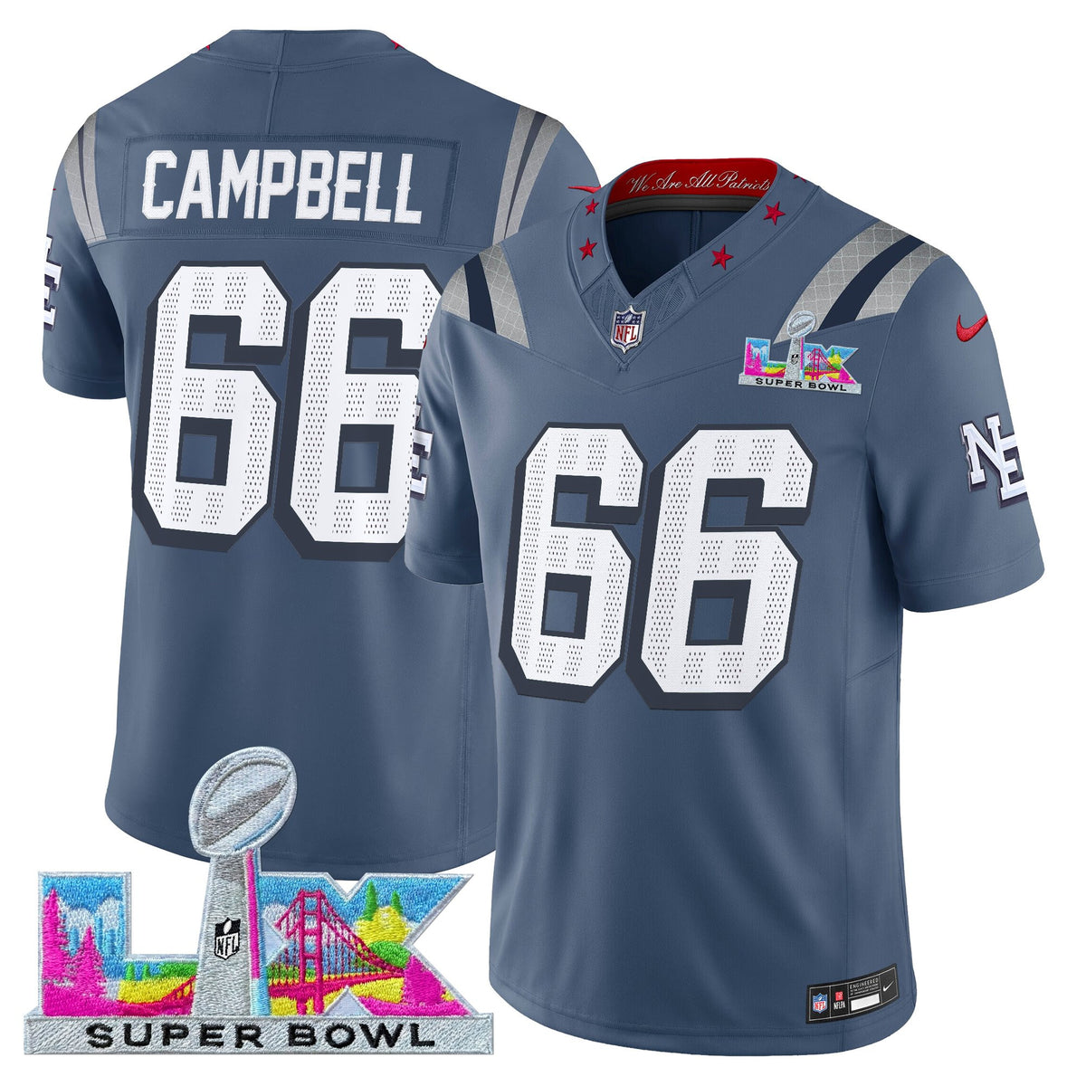 Men's New England Patriots Super Bowl LX Vapor Limited Jersey - All Stitched - Storm Blue - Will Campbell — view 1