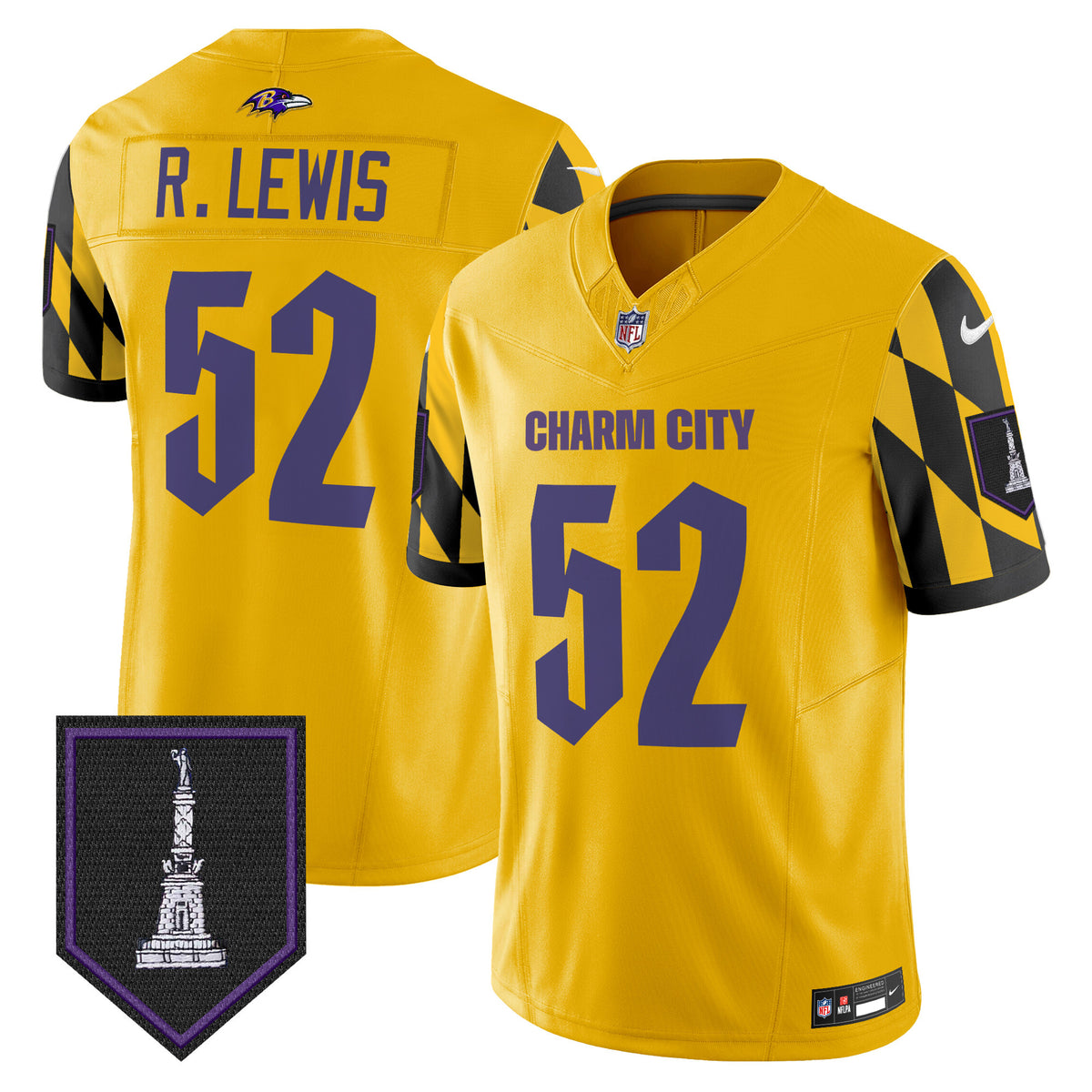 Men's Ravens City Edition Patch Vapor Limited Jersey - All Stitched - Gold - Ray Lewis — view 1