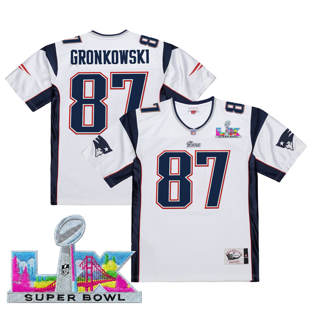 Men's New England Patriots Super Bowl LX Throwback Jersey - All Stitched - White - Rob Gronkowski — view 1