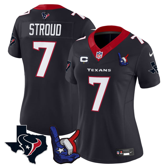 Women's Houston Texans Hand Sign Throwing Up The H Vapor Jersey - All Stitched - Navy - C.J. Stroud — view 1
