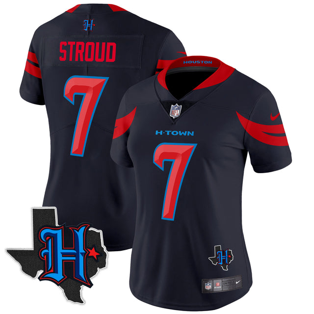 Women's Houston Texans 2024 Texas Patch Vapor Limited Jersey V3 - All Stitched - Navy Limited - C.J. Stroud — view 1