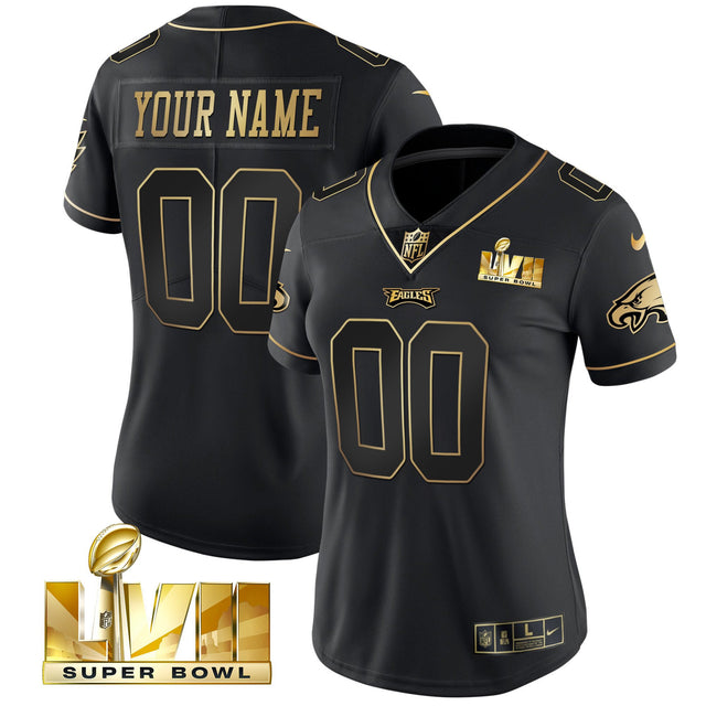 Eagles Super Bowl Gold Custom Vapor Jersey - All Stitched - Black Gold — view 1