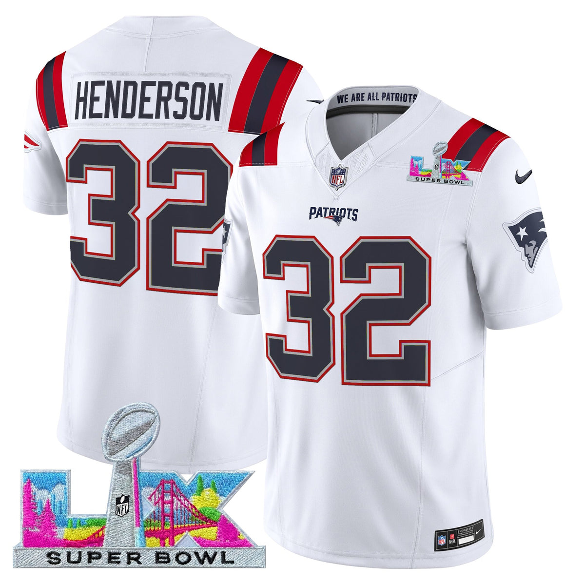 Men's New England Patriots Super Bowl LX Vapor Limited Jersey - All Stitched - White - TreVeyon Henderson — view 1