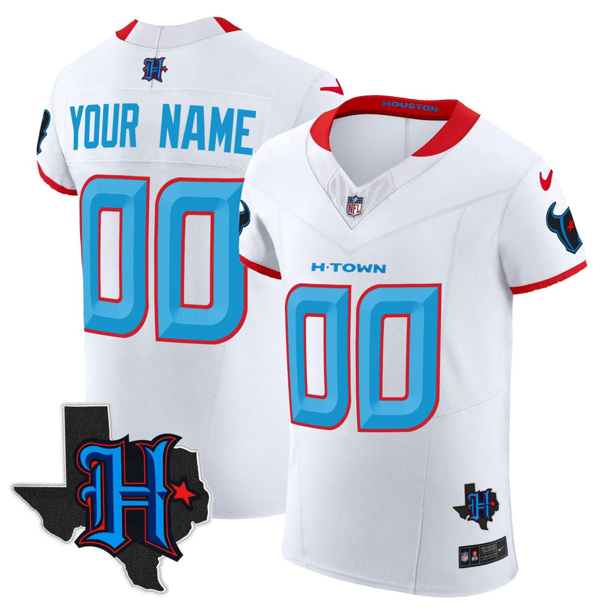 Houston Texans Elite Custom White Red Trim Jersey - All Stitched - White — view 1