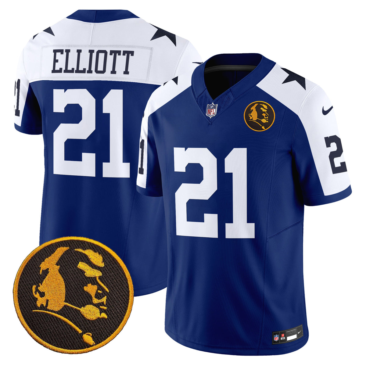 Men's Cowboys Texas & John Madden Patch Vapor Limited Jersey V2 - All Stitched - Royal Alternate - Ezekiel Elliott — view 1