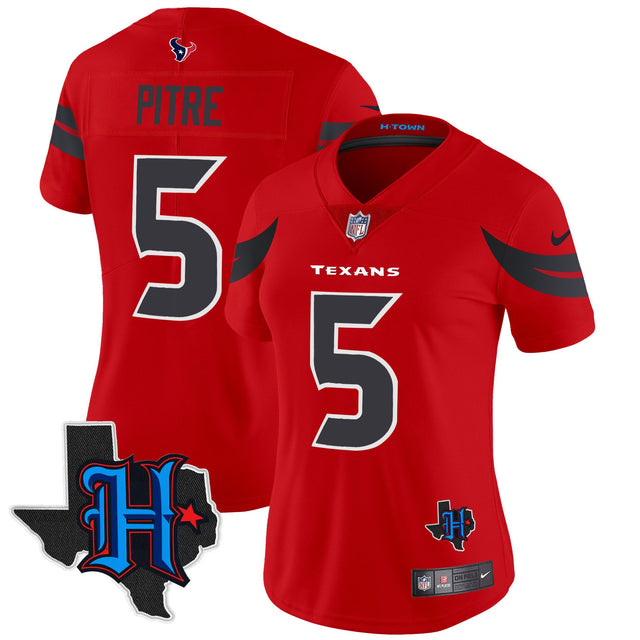 Women's Houston Texans 2024 Texas Patch Vapor Limited Jersey V3 - All Stitched - Red - Jalen Pitre — view 1