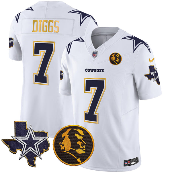 Men's Cowboys Texas & John Madden Patch Gold Trim Vapor Jersey - All Stitched - White - Trevon Diggs — view 1