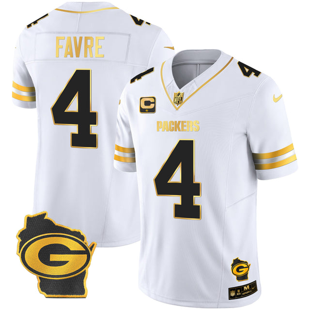 Men's Packers Home Patch Gold Vapor Jersey - All Stitched - White Gold - Brett Favre — view 1