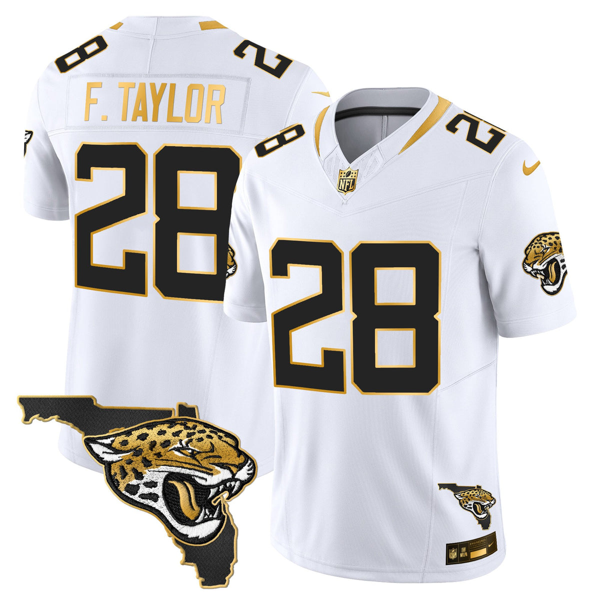 Men's Jacksonville Jaguars 2025 Gold Vapor Limited Jersey - All Stitched - White Gold - Fred Taylor — view 1