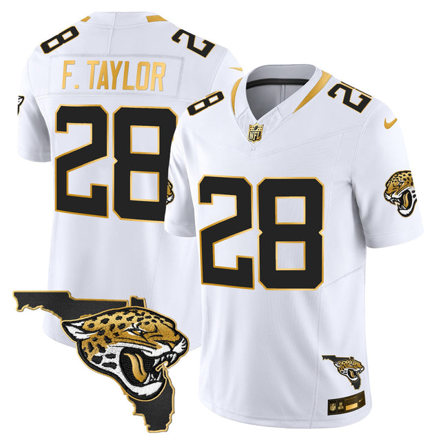 Men's Jacksonville Jaguars 2025 Gold Vapor Limited Jersey - All Stitched - White Gold - Fred Taylor — view 1