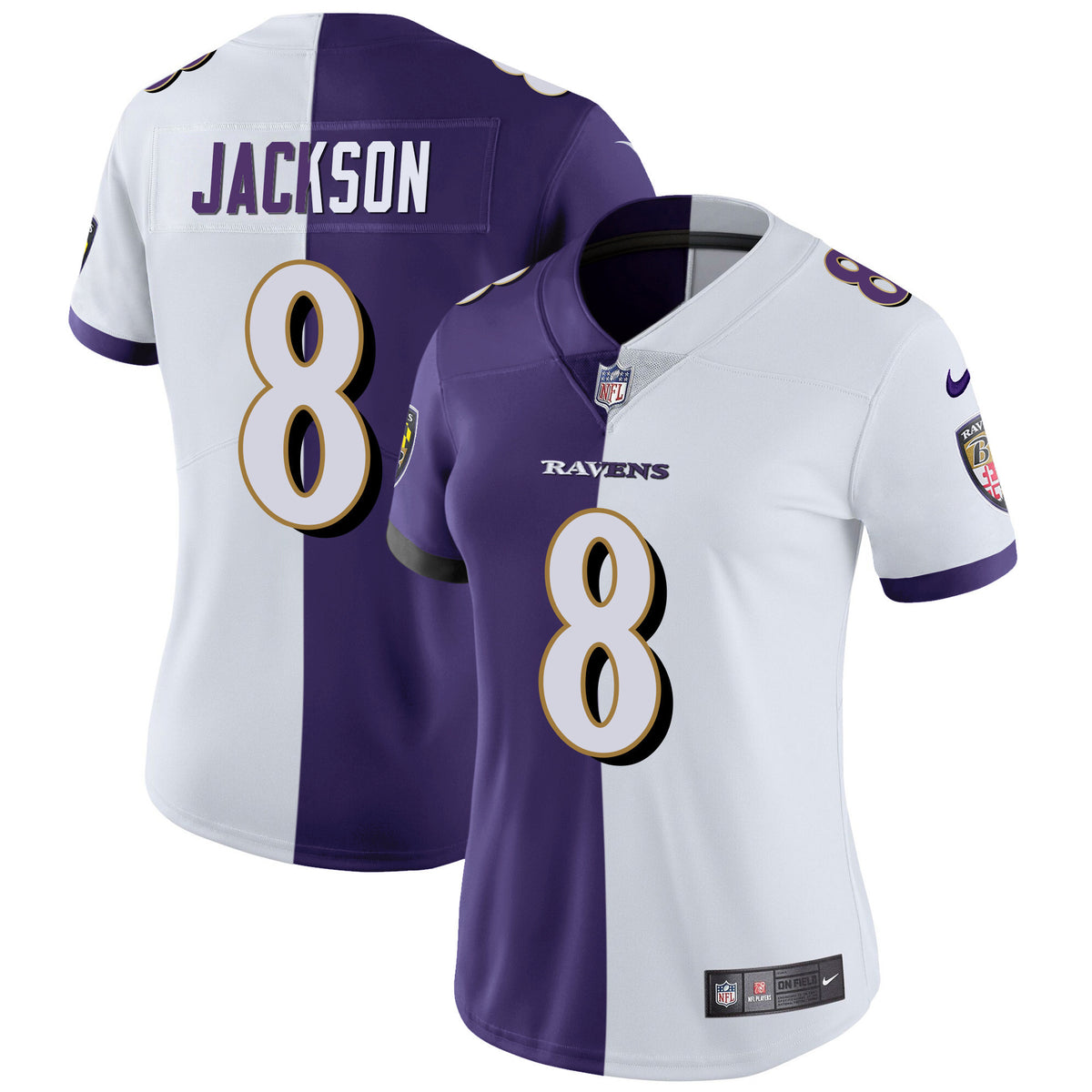 Women's Ravens Gold Vapor Jersey - All Stitched - Split - Lamar Jackson — view 1