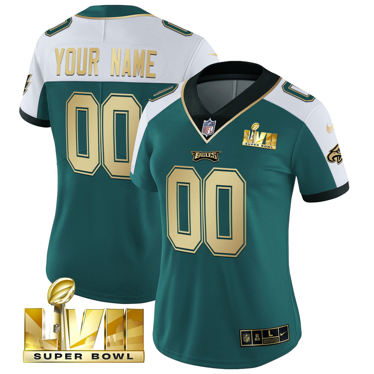 Eagles Super Bowl Gold Custom Vapor Jersey - All Stitched - Alternate Green — view 1