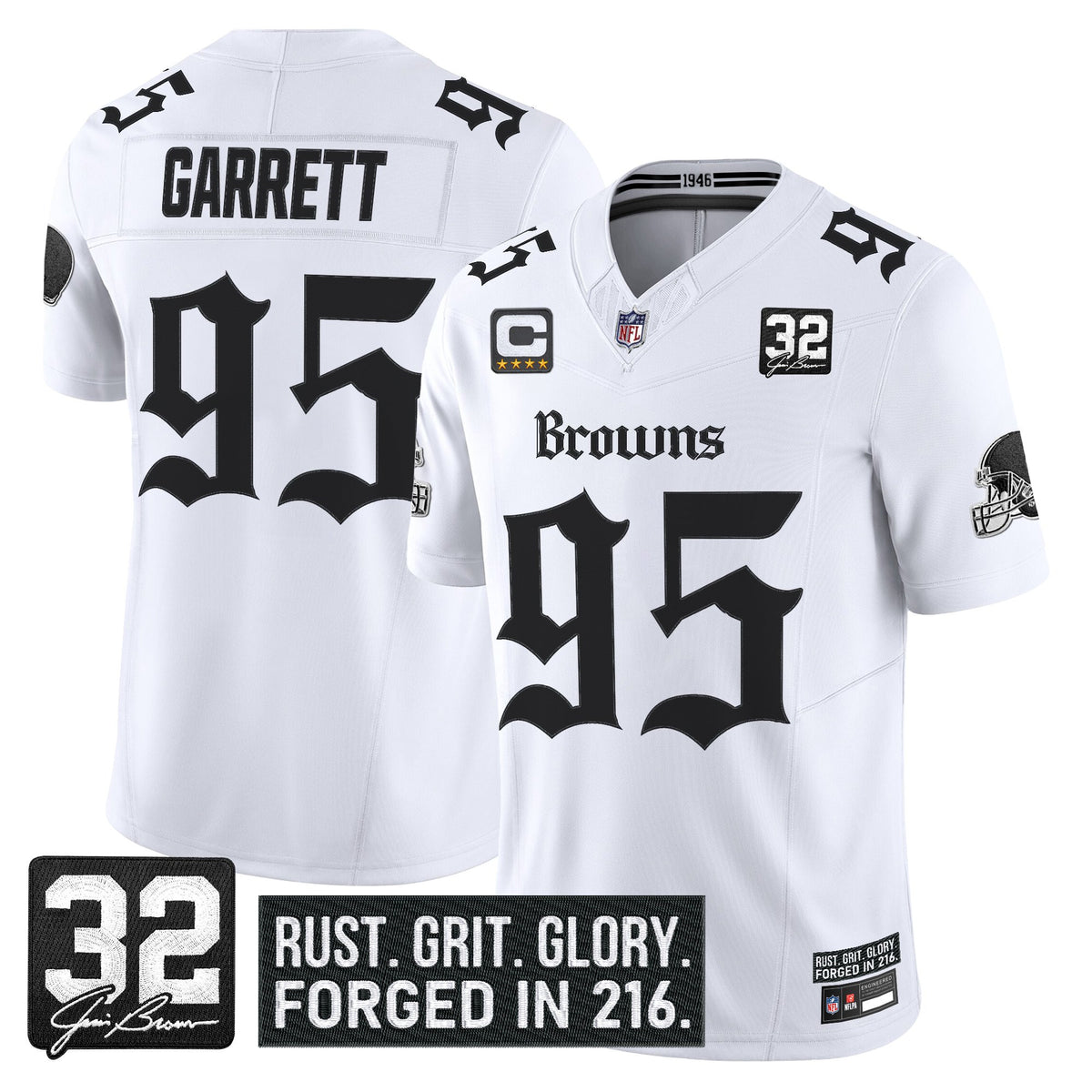 Men's Cleveland Browns 'Gothic Dawg Shadows Drop' Vapor Limited Jersey - All Stitched - White - Myles Garrett — view 1