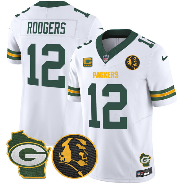 Men's Packers John Madden & Home Patch Vapor Limited Jersey - All Stitched - White - Aaron Rodgers — view 1