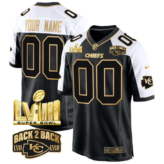 Chiefs Super Bowl LVIII & Back 2 Back Gold Game Custom Jersey - All Stitched - Alternate — view 1
