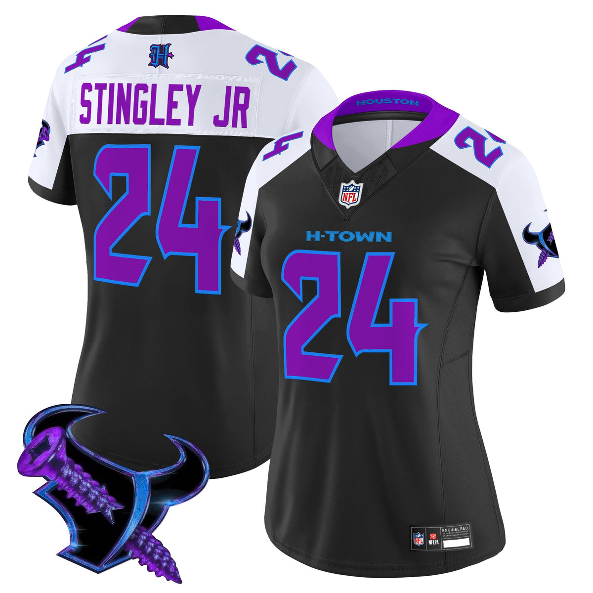 Women's Houston Texans 2025 DJ Screw Vapor Limited Jersey - All Stitched - Black Alternate - Derek Stingley Jr — view 1