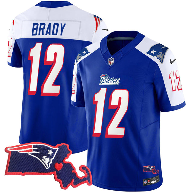 Men's Patriots 1996 Throwback State Patch Vapor Jersey - All Stitched - Royal Alternate - Tom Brady — view 1