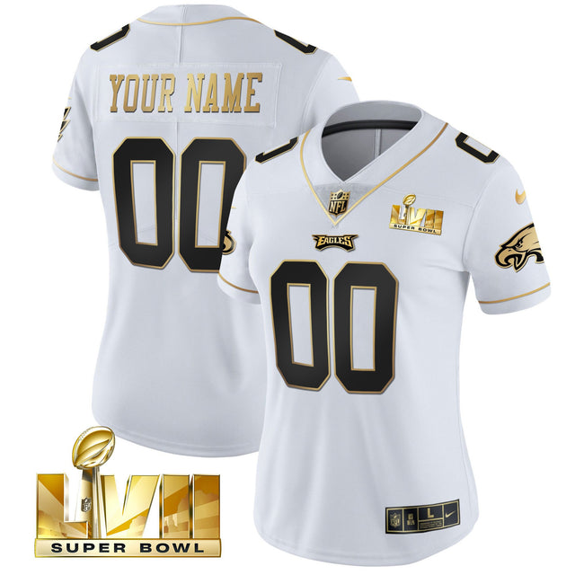 Eagles Super Bowl Gold Custom Vapor Jersey - All Stitched - White Gold — view 1
