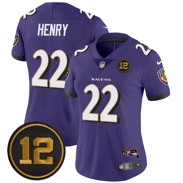 Women's Ravens Jacoby Jones Patch Vapor Limited Jersey - All Stitched - Purple - Derrick Henry — view 1