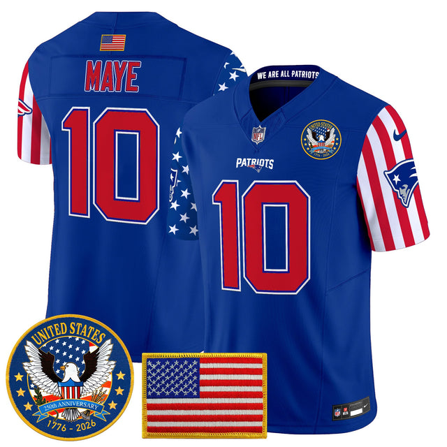 Men's New England Patriots America250 Edition Vapor Limited Jersey - All Stitched - Royal - Drake Maye — view 1
