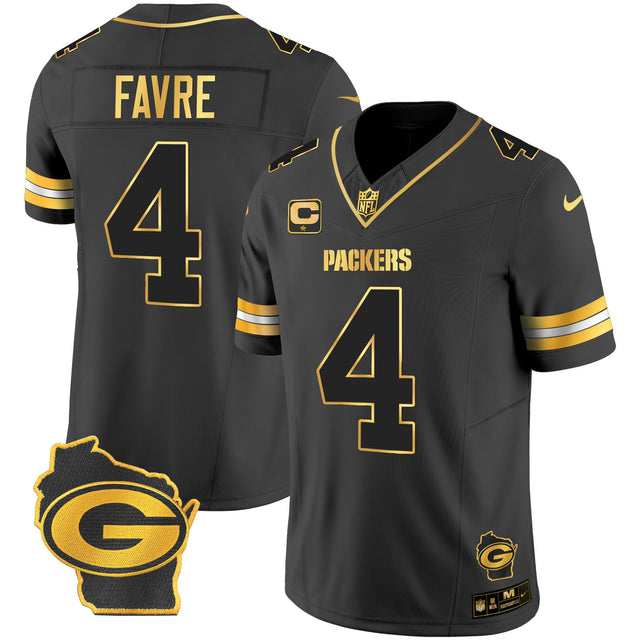 Men's Packers Home Patch Gold Vapor Jersey - All Stitched - Black Gold - Brett Favre — view 1