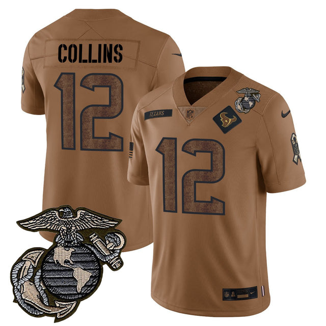 Nico Collins Houston Texans Marine Patch Camo Salute Jersey - All Stitched - Salute — view 1