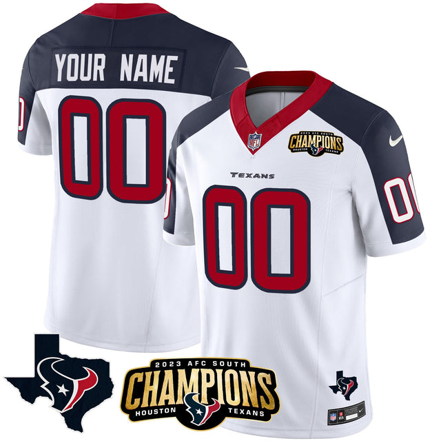 Houston Texans 2023 AFC South Champions Patch Vapor Custom Jersey - All Stitched - Inverted — view 1