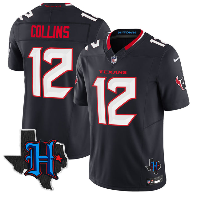 Men's Houston Texans 2024 Texas Patch Vapor Limited Jersey - All Stitched - Navy - Nico Collins — view 1