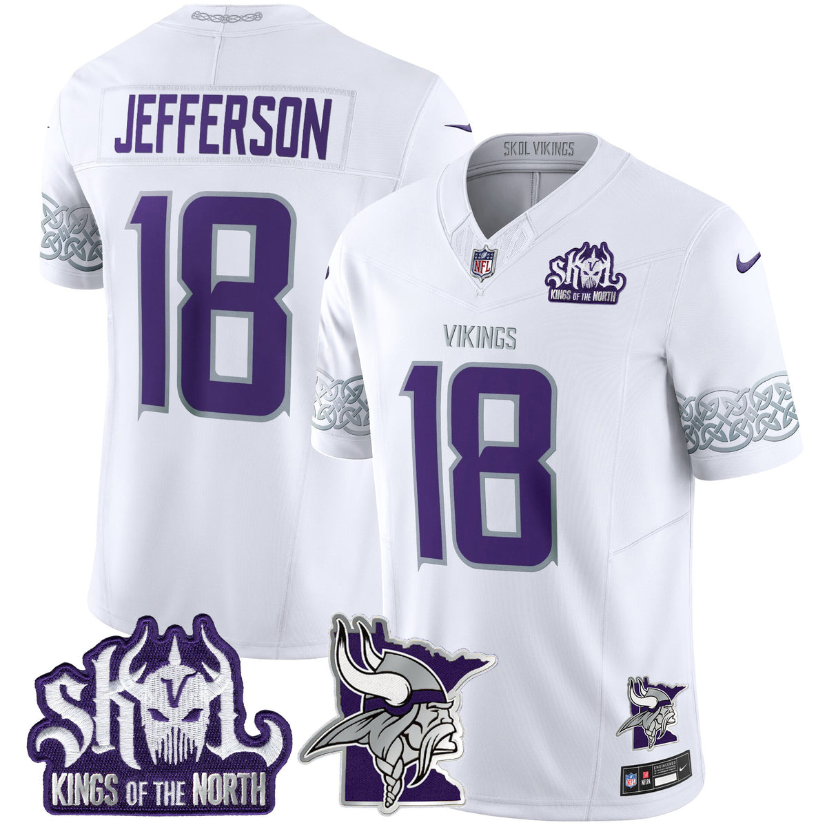 Men's Minnesota Vikings 2024 Winter Warrior Skol Patch Vapor Limited Jersey V2 - All Stitched - White - Justin Jefferson — view 1