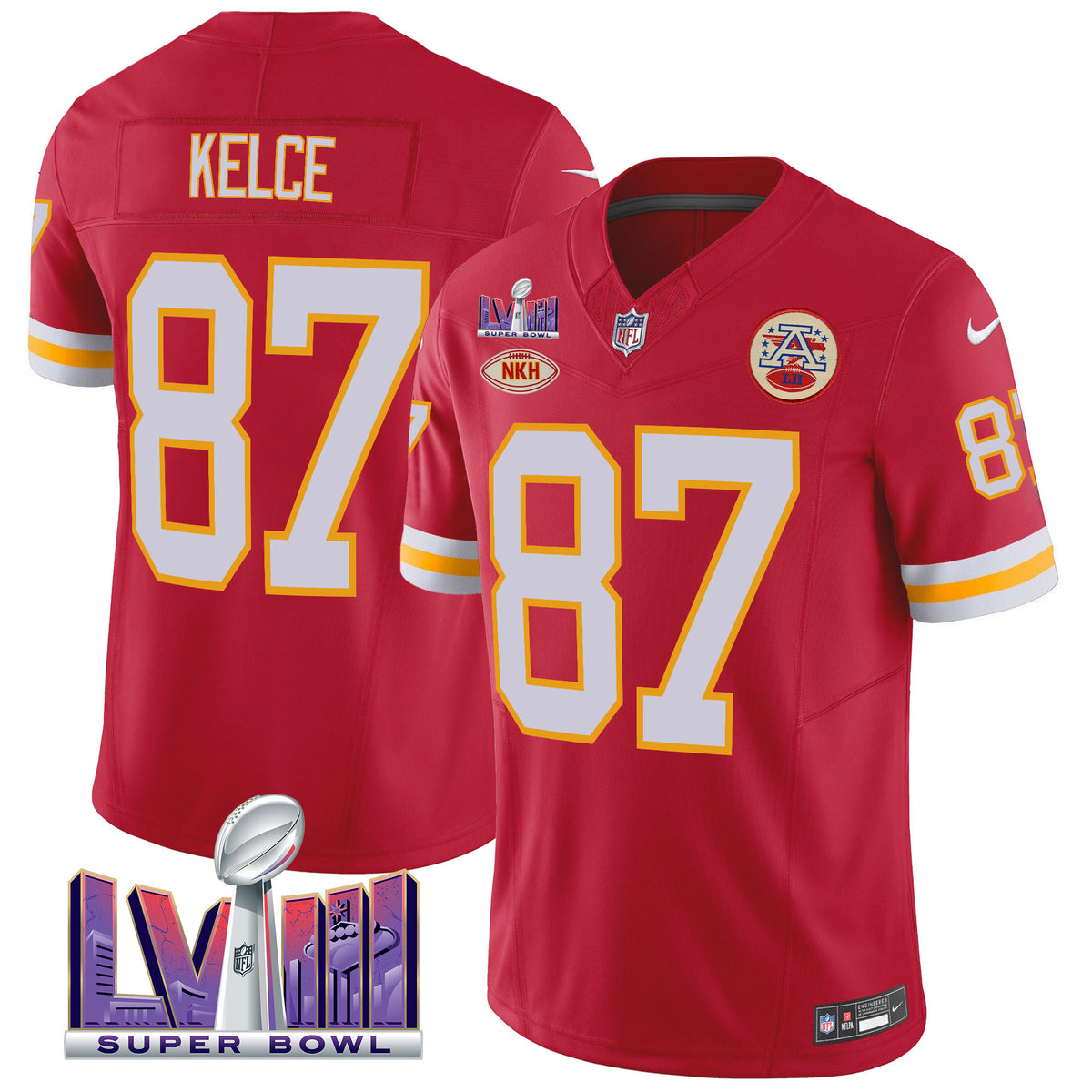 Men's Chiefs Throwback Super Bowl LVIII Vapor Jersey - All Stitched - Black Red - Travis Kelce — view 1