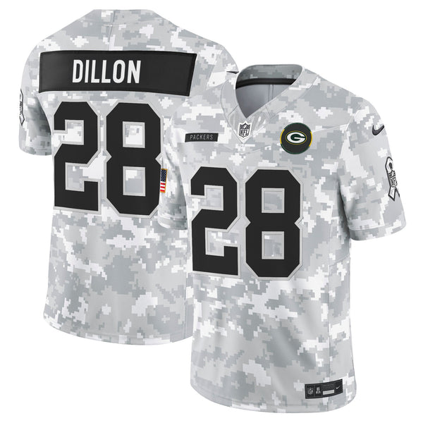 Men's Green Bay Packers 2025 Salute to Service Vapor Limited Jersey - All Stitched - Arctic Camo - AJ Dillon — view 1