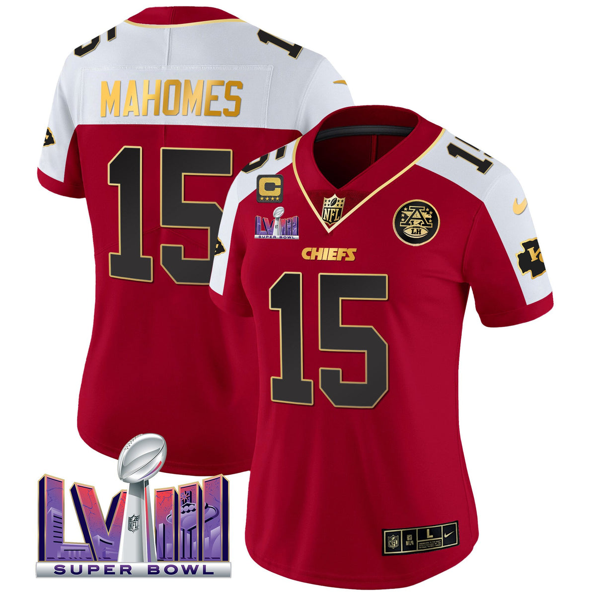 Women's Chiefs Super Bowl LVIII Patch Vapor Jersey - All Stitched - Red Alternate - Patrick Mahomes — view 1