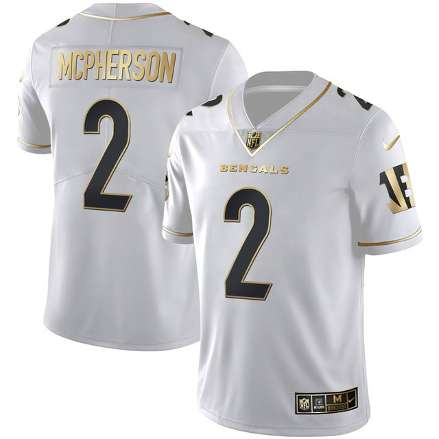 Men's Cincinnati Bengals White Gold & Black Gold Jersey - All Stitched - White Gold - Evan McPherson — view 1