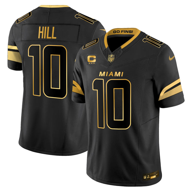 Men's Miami Dolphins 2025 Rivalries Gold Vapor Limited Jersey - All Stitched - Black Gold - Tyreek Hill — view 1