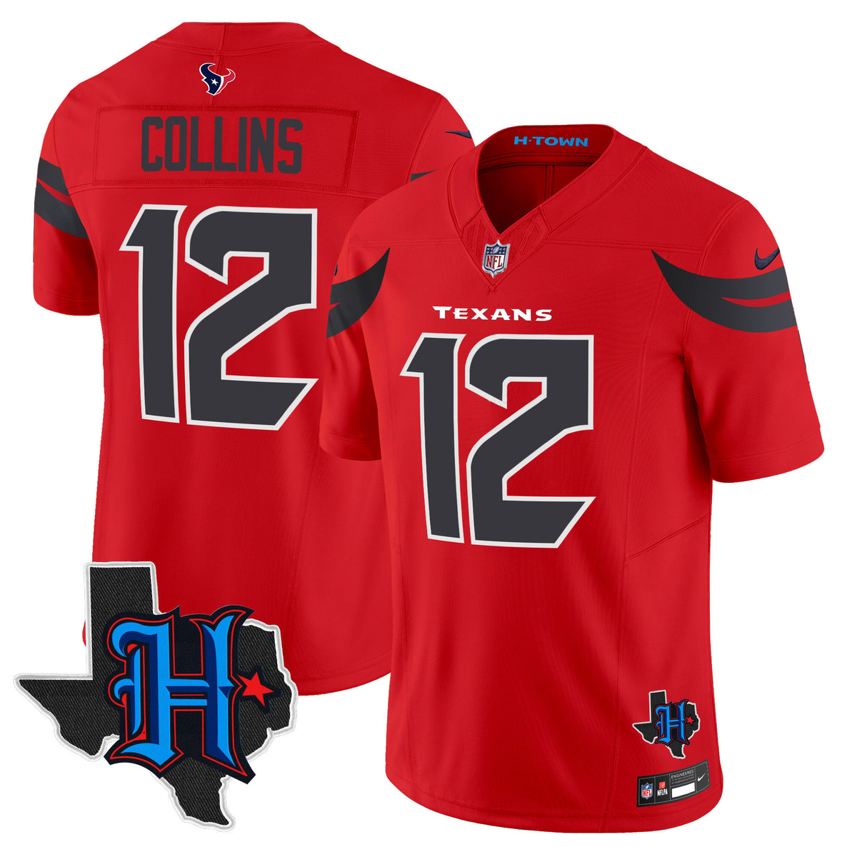 Men's Houston Texans 2024 Texas Patch Vapor Limited Jersey - All Stitched - Red - Nico Collins — view 1