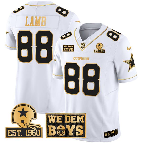 Men's Cowboys Est. 1960 & We Dem Boyz Patch Gold Vapor Limited Jersey - All Stitched - White Gold - CeeDee Lamb — view 1