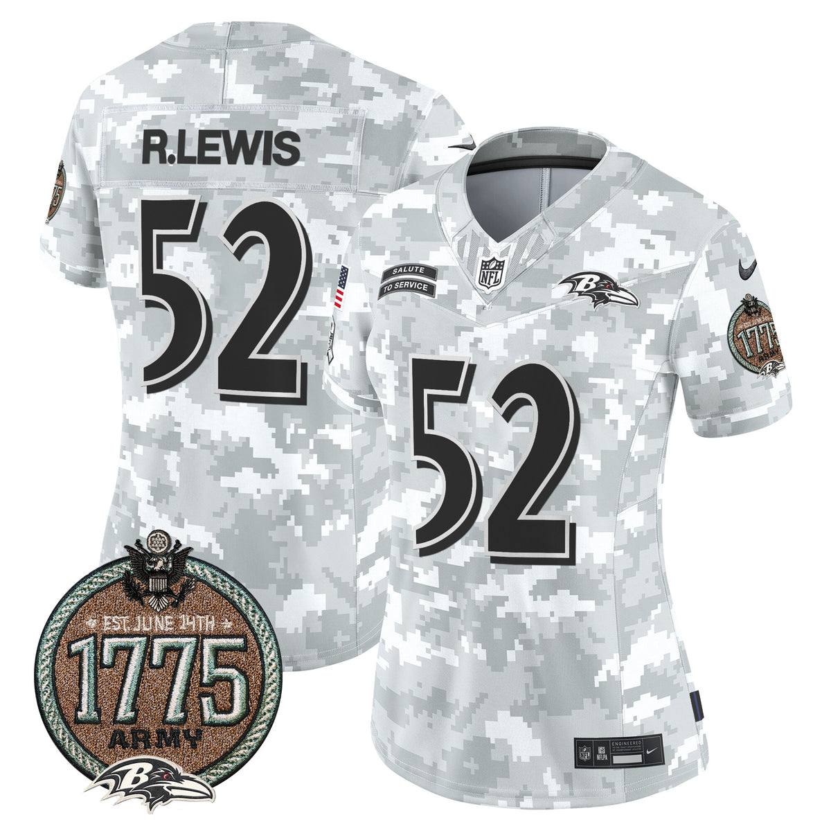 Women's Ravens 2024 Salute to Service Establishment Year Patch Vapor Limited Jersey - All Stitched - Army - Ray Lewis — view 1