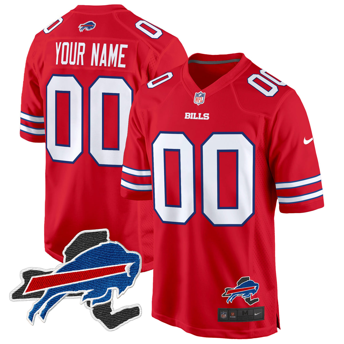 Buffalo Bills New York Patch Game Custom Jersey - All Stitched - Red — view 1