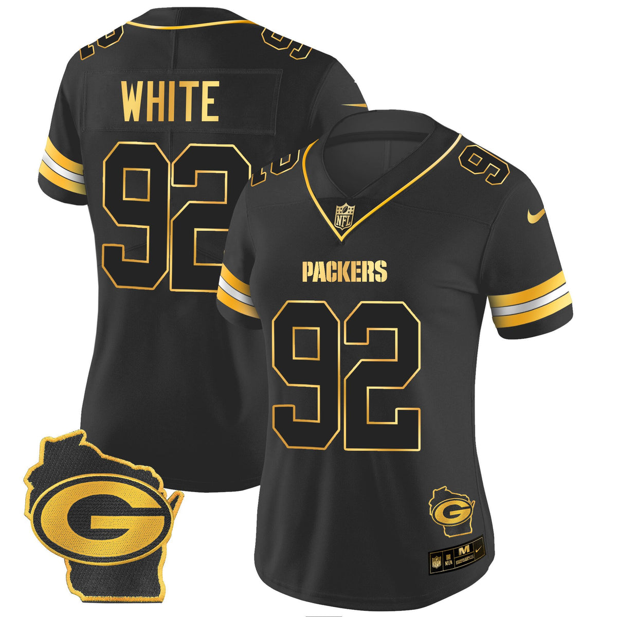 Women's Packers Home Patch Gold Vapor Jersey - All Stitched - Black Gold - Reggie White — view 1