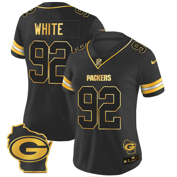 Women's Packers Home Patch Gold Vapor Jersey - All Stitched - Black Gold - Reggie White — view 1