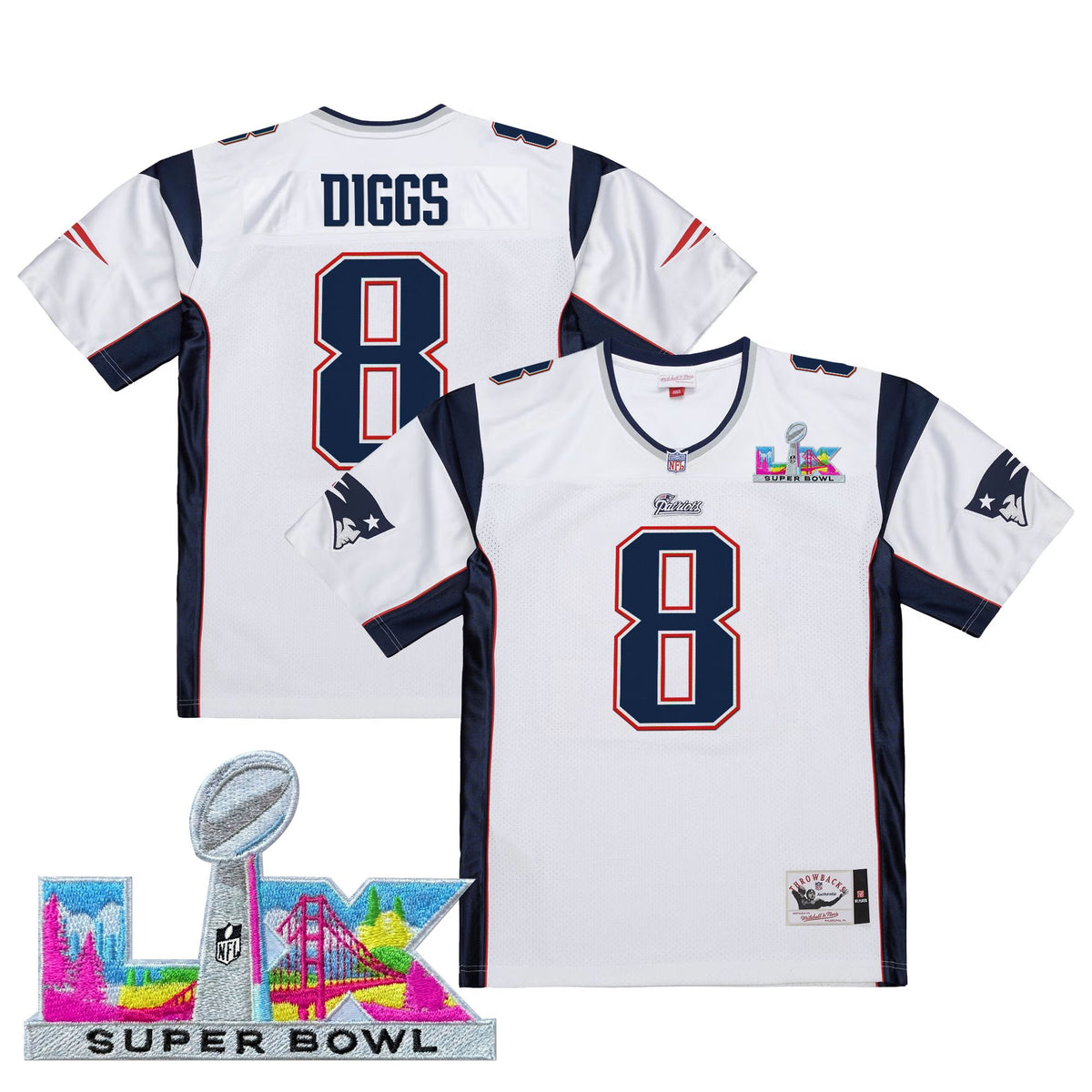 Men's New England Patriots Super Bowl LX Throwback Jersey - All Stitched - White - Stefon Diggs — view 1