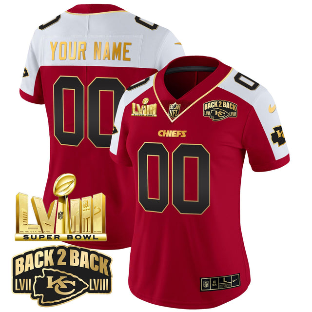 Chiefs Super Bowl LVIII & Back 2 Back Gold Patch Vapor Custom Jersey - All Stitched - Red Alternate — view 1