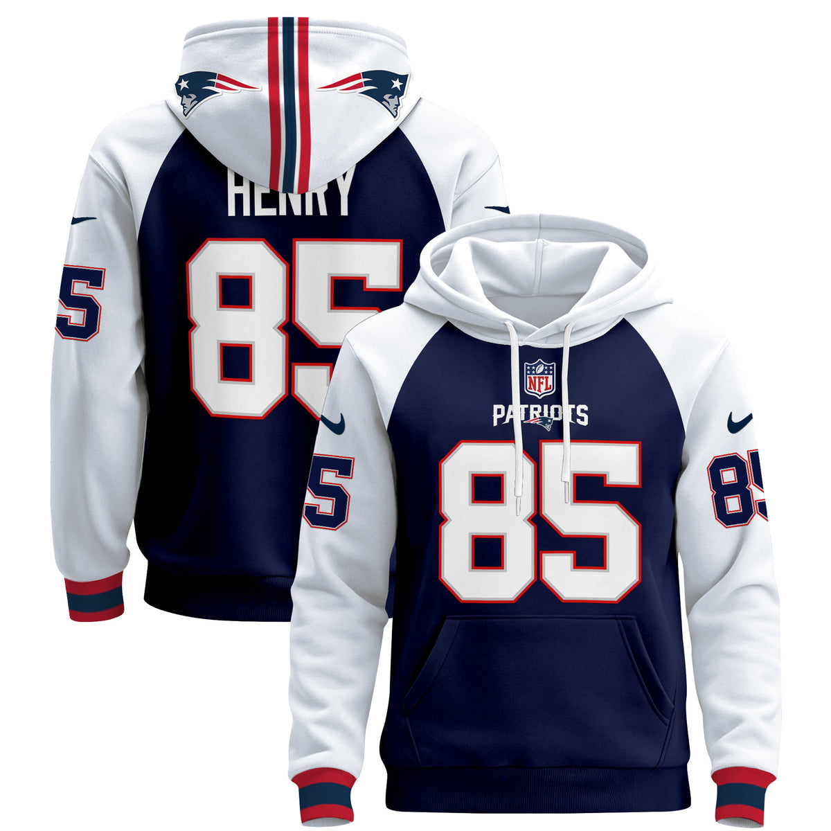Men's New England Patriots 2024 Pullover Hoodie - All Stitched - Navy Alternate - Hunter Henry — view 1