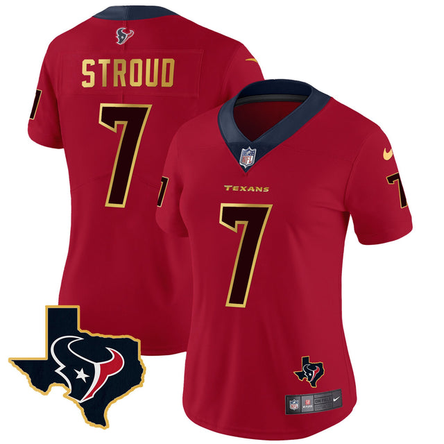 Women's Houston Texans Gold Trim Vapor Jersey - All Stitched - Red - C.J. Stroud — view 1
