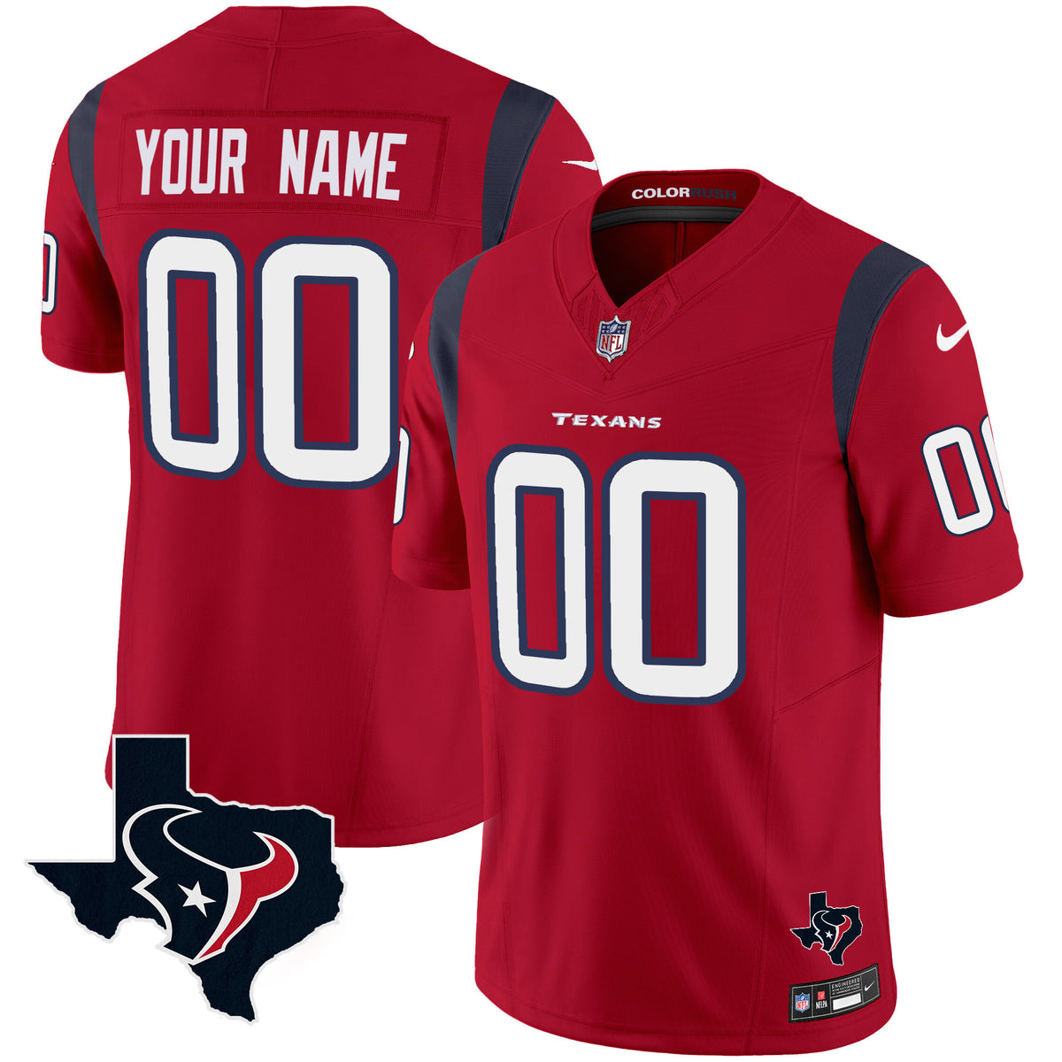 Houston Texans Color Rush Legend Vapor Custom Jersey V2 - All Stitched - Red — view 1
