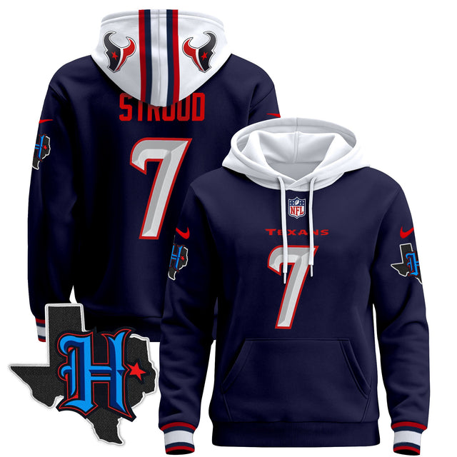 Men's Houston Texans 2024 Pullover Hoodie - All Stitched - Navy - C.J. Stroud ~5693883 — view 1