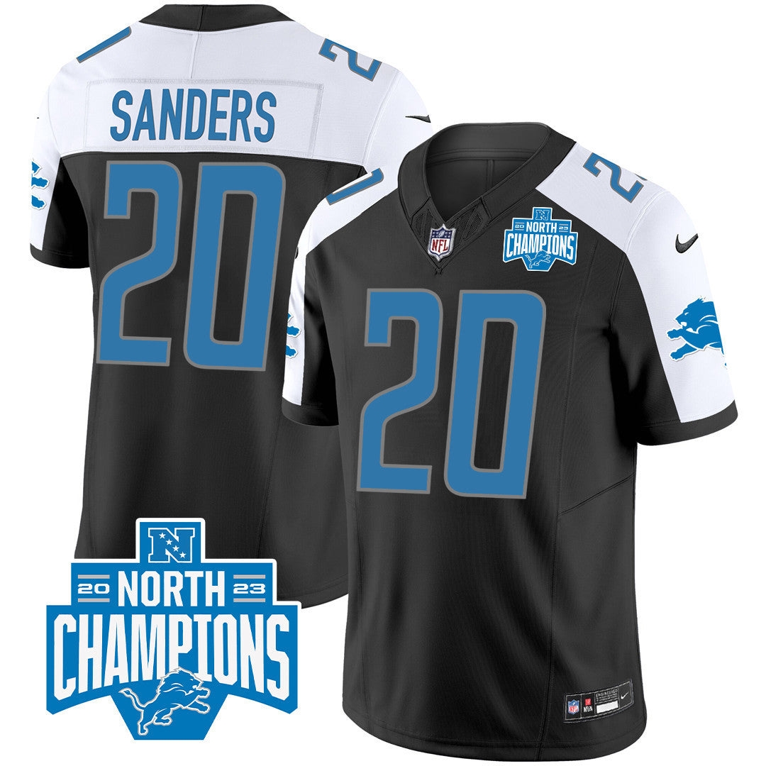 Men's Detroit Lions 2023 NFC North Division Champions Patch Vapor Jersey - All Stitched - Black Alternate - Barry Sanders — view 1