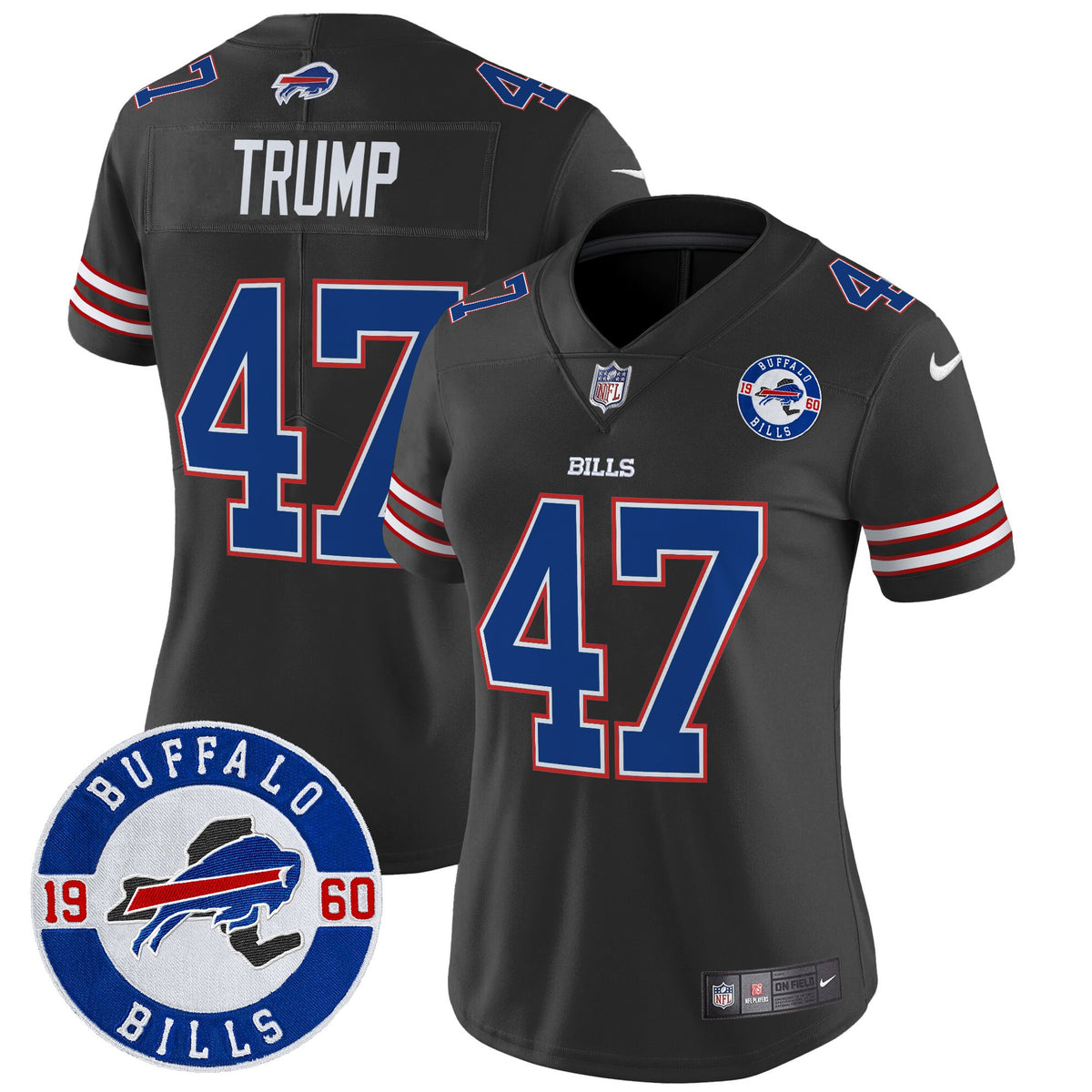 Women's Buffalo Bills 2024 Vapor Limited Jersey - Est. 1960 Patch - All Stitched - Black - Donald Trump — view 1