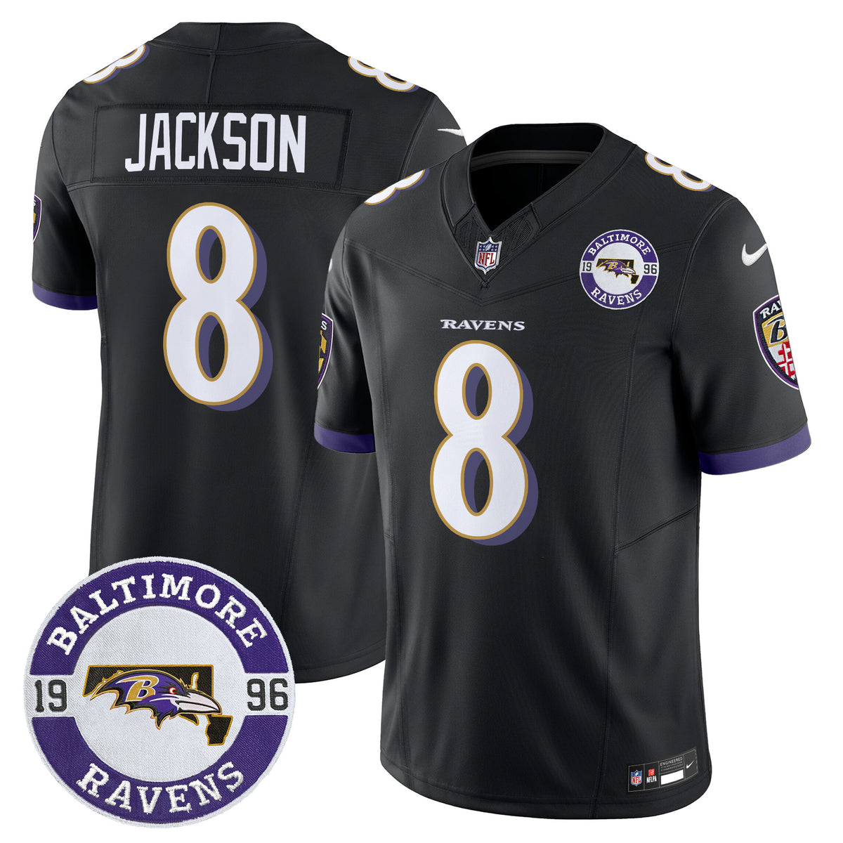 Men's Ravens 2024 Vapor Limited Jersey - Est. 1996 Patch - All Stitched - Black - Lamar Jackson — view 1