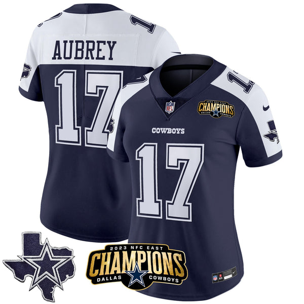 Women's Cowboys 2023 NFC East Champions Patch Vapor Jersey - All Stitched - Alternate Navy - Brandon Aubrey — view 1